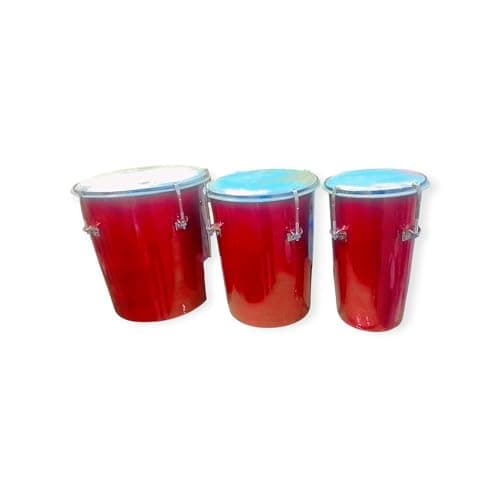 Three Piece handmade Mango Wooden Bongo Drum Set (Red)