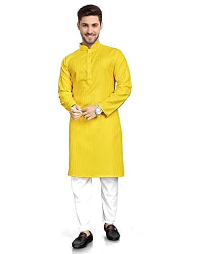 Enmozz Men's Textured Lining Ethnic Kurta Pyjama