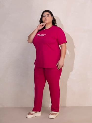 TITTLI Women Plus Size Pure Cotton Typography Printed Nightsuit Set | T-Shirt and Pyjama Nightwear | Soft Cotton Sleepwear with Pockets | Lounge Wear for Women | L to 8XL 5