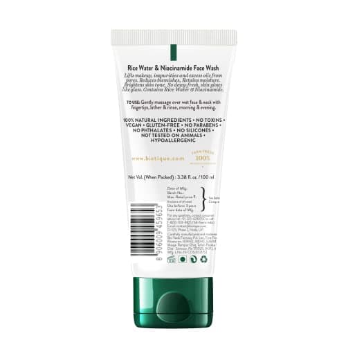 Biotique Rice Water & Niacinamide Gel Face Wash Removes Excess Oils & Reduce Blemishes of the Skin | Glass Skin | For Men & Women - 100ml 2
