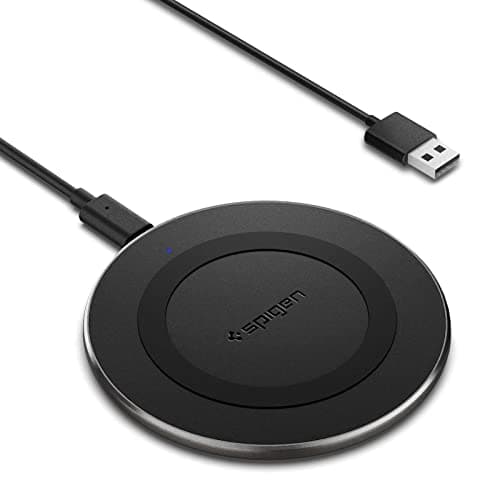 Spigen Wireless Charger 15w, for iPhone 17/16/15/14/13/12, Samsung Galaxy S26/S25/S24/S23/S22, OnePlus, Fast Charging, USB-A to C Cable Included, Non-MagSafe (PF2104) - Black