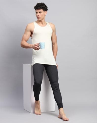 Monte Carlo Mens Solid Cream Round Neck Sleeveless Thermal Vest (624014SL-0-38) 5