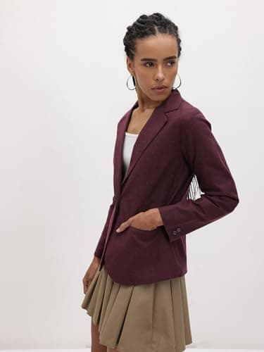 Cottinfab Maroon Solid Single-Breasted Formal Blazer 4