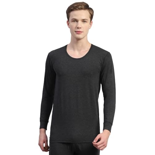 Monte Carlo Mens Solid Black Round Neck Full Sleeve Thermal Vest (6240SM1-0-44)