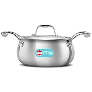 Hawkins 2 Litre Triply Stainless Steel Pro Handi | Induction & Gas Compatible | No Burning | Even Heating | with Stainless Steel Lid | Silver (PSH20S)