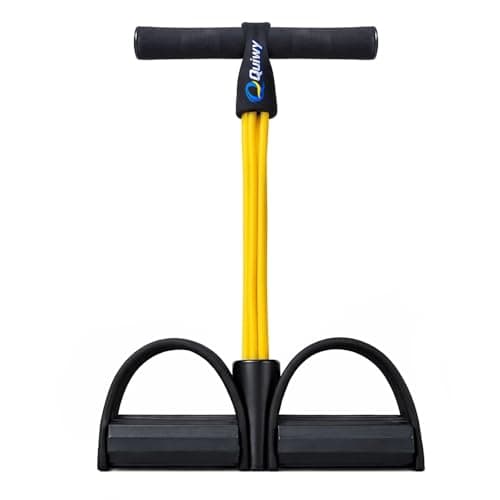 QUIWY Ab Force Pro Tummy Trimmer for Men & Women – 4 Latex Rubber Tube Bands Ab Exerciser with Foot Pedal, Resistance Band Stomach Workout Equipment for Home Gym, Belly Fat Burner Fitness Tool