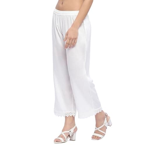 Biba Women Off White Viscose Rayon Straight Palazzo_XL 2