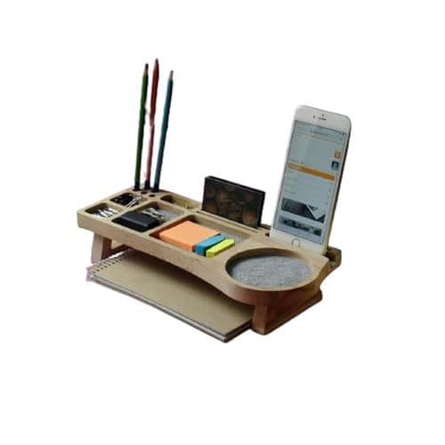 Wooden Desk Organizer with Phone Stand, Multi-Compartment Stationery Holder, Natural Wood Finish (STYLE-1)