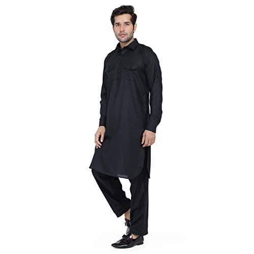 Royal Kurta Men's Light Cotton Pathani Kurta Pyjama Black 42 4