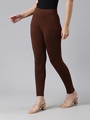 GO COLORS Soft Cotton Stretch Cropped Leggings for Women | Breathable, Mid Rise, Dark Brown 2