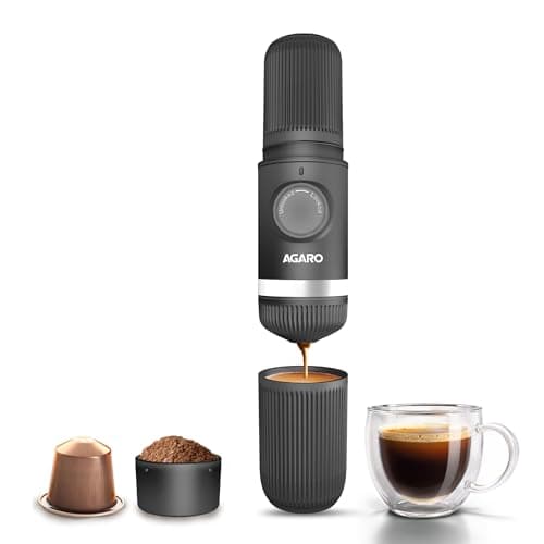 AGARO Elite Hand Press Portable Espresso Maker, 10-Bar Hand Pressure, Compatible with Capsules & Ground Coffee, With Cup Holder, Travel-Friendly, Leak-Proof & Compact & Manually Operated