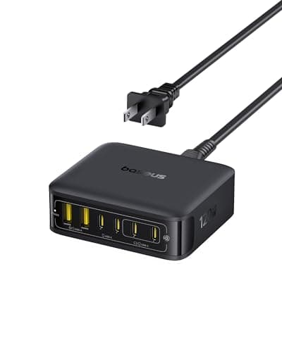 Baseus - 120W Charging Station, 6 in 1 USB-C PD Fast Charging Computer Charger with 5ft Extension Cable, 4 USB C, 2 USB A Ports, Travel Power Strip for iPhone 17/16