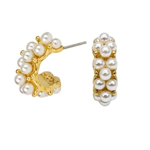 Sia Ratna Gold Plated Pearl Hoop Earrings for Women & Girls, Elegant Round Designer Party Jewelry