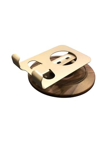 Upix Mobile Phone Holder Stand – Adjustable Metal Phone Dock with Wooden Look Base – Sleek Gold Design – Stable & Stylish Desk Stand for All Smartphones – Office, Home Use 3