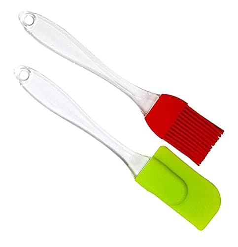 AV Enterprises | Multicolour Silicone Heat Resistant Oil Brush and Spatula Set with Handle/Pastry/Cake Brush/Ghee Combo Set of 2 Pcs