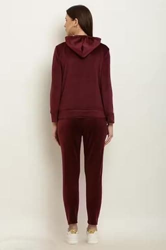 adibaba Women’s & Girls Velvet Tracksuit Set | Soft & Stretchable Velvet Co-Ord Set for Women | Stylish Hooded Jacket & Jogger Pants | Winter Wear Casual for Travel, Gym & Daily. Maroon 2
