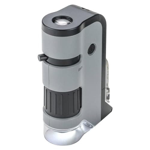 Carson MicroFlip 100x-250x LED Lighted Pocket Microscope with Flip Down Slide Base, Smartphone Adapter Clip, and UV Flashlight