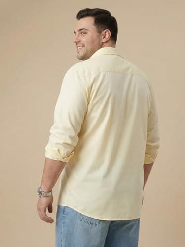 Thomas Scott Men’s Regular Fit Solid Casual Shirt | 100% Cotton | Long Sleeve Spread Collar Shirt for Men (TS1075_Yellow_4XL) 4