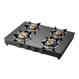 KAFF CTC 63 4B Gas Stove/Cooktop 4 Burners with Auto Electric Ignition 63 CM, High Efficiency Brass Burners, Black Tempered Glass, Enamelled Pan Support (Black)