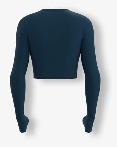 Sfytt Women's Activewear Crop Top, Long Sleeve with Thumbholes, Performance Gym Workout Top, Athletic Yoga Top, Navy Blue, X-Small 4