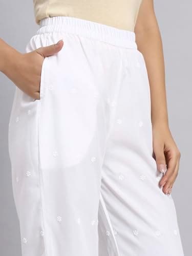 SHOPPING QUEEN Women's Cotton Embroidered Chikankari Palazzo (A696_White9_XL) 4