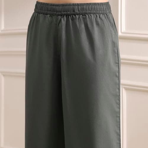 Biba Women Grey Cotton Straight Printed Kurta Set_34 3