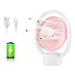 Gesto 9.6 Inch High Speed Rechargeable Table Fan for Home – USB Charging Battery Fan With Led Light | 3000mAh Battery for Upto 8 Hours Runtime | 3 Speed Modes Portable fan for Home,Office,Desk,Kitchen