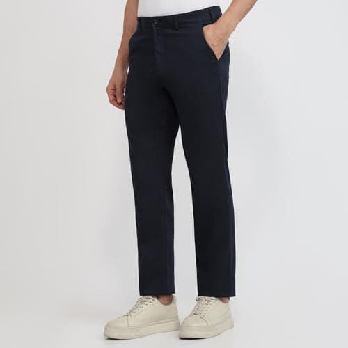 Colorplus Men's Regular Fit Printed Trousers, Cotton Spandex Taco Print, Flat Front, Piece Dyed, Smart Casual & Office Wear | Dark Blue 2
