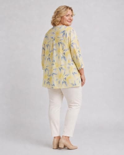 9 Impression Women's Rayon All-Over Printed Mandarin Collar Regular Fit Longline Plus Size Top | Oversized Stylish (in, Alpha, 3XL, Plus, Yellow) 4