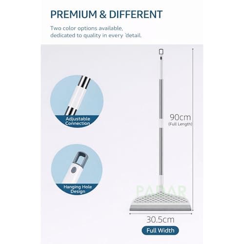 PADAR 2 in 1 Floor Squeegee for Bathroom & Floor Cleaning | Dry Sweep & Wet Water Scraper | 180° Swivel Head Floor Wiper | Long Handle Cleaner for Tiles, Bathroom, Kitchen & Glass Cleaning 2