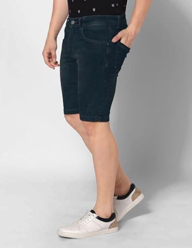 TRUE COLORS OF INDIA Men's Relax Fit Denim Shorts - Knee Length, Mid Rise, Stretchable Fabric, Dark Blue, Carbon Blue & Mid Blue (in, Numeric, 34, Regular, Standard, Dark Blue) 2