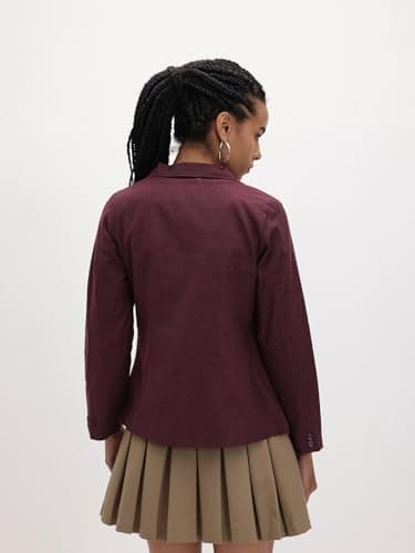 Cottinfab Maroon Solid Single-Breasted Formal Blazer 5
