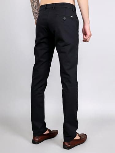 Monte Carlo Men's Slim Fit Solid Trouser|Solid Pattern Casual Trousers | Button Closure | Stylish & Comfortable Formal Trouser for Men's Black 32 4