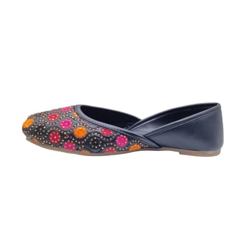 CatBird Women's Black Designer Emboidery with Stone Work Punjabi Jutis 8 UK 3