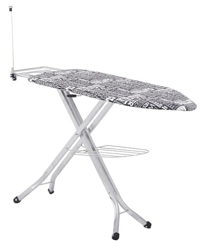 ZOSHOMI Metal Ironing Board Foldable with Grilled Iron Holder, White Steel Folding Ironing Board Aluminium Surface, White-Made in India