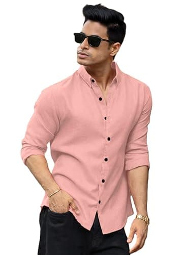 RAIZAX Men Linen Cotton Full Sleeve Shirt for man | Mens Casual Shirt |Shirts for Men Stylish | Men Shirts | Casual Business Party Festival Regular Fit (in, Alpha, L, Regular, Peach)