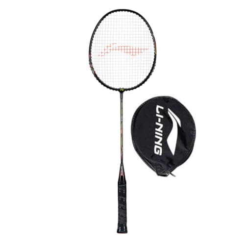 Li-Ning Mega Power 5 Aluminium Strung Badminton Racket with Full Racket Cover (Black/Green) | For Beginners | 95 grams | Maximum String Tension - 25lbs