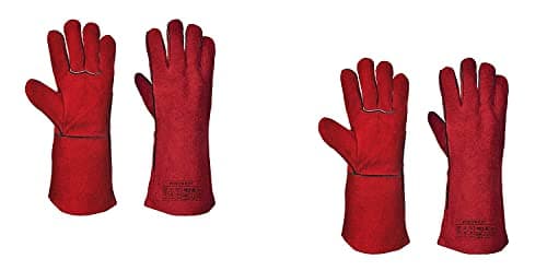 Pacificdeals Welding Heat Resistance Leather Safety Hand Gloves Heavy Duty Industrial For Men Unisex Adults (Red)- Pack Of 2