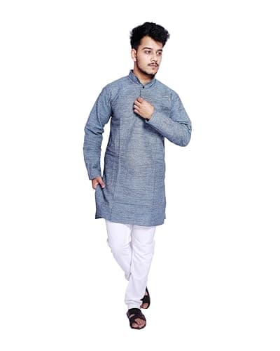 Aaryavar Men's Khadie Cotton - Kurta Pyjama Set (Slate Grey, XL) 2