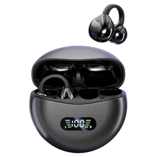 MAcnas Open Ear Clip Headphones Wireless Earbuds Bluetooth 5.4 Sports Earphones Wireless Charging Case & LED Power Display Waterproof Fitness Headphones for Running (Black)