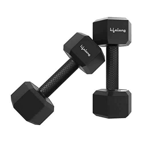Lifelong PVC Hex Fixed Dumbbells Pack of 2 (2kg*2) Black Color for Home Gym Equipment Fitness Barbell|Gym Exercise|Home Workout, Gym Weights for Men & Women (6 Months Warranty)