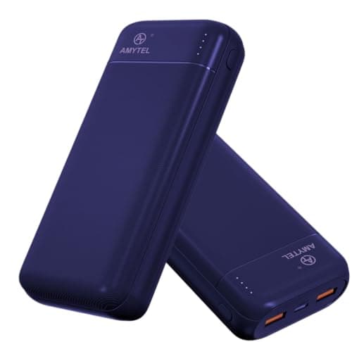 AMYTEL Q7 30000mAh Power Bank with Dual USB Output, Fast Charging, Type-C & Micro Input, Portable Charger for Mobile, Tablet, Earbuds – Blue