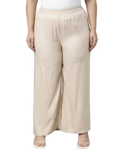GO COLORS Women Beige Mid Rise Viscose Basic Palazzo - 2XL