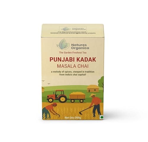 Natures Organica Punjabi Masala Chai - Bold & Spice-Infused,(300gm, 100 Cups) | Rich, Strong, & Aromatic with 6 Indian Spices | Traditional, Invigorating, and Perfect for Milk | A True Punjabi Classic