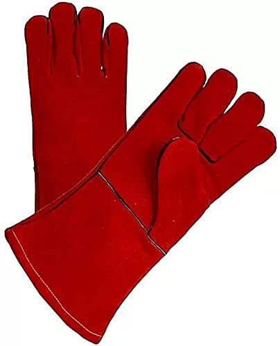Pacificdeals Welding Heat Resistance Leather Safety Hand Gloves Heavy Duty Industrial For Men Unisex Adults -Set of 3 (Red) 2
