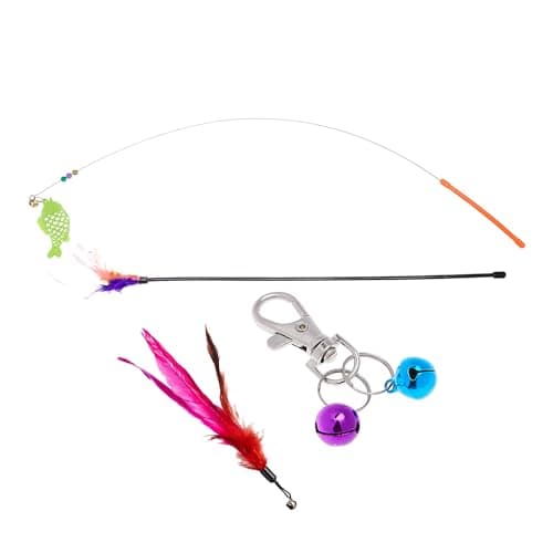 Amazon Basics Cat Toy Set | 13 Interactive Toys | Spring Mouse | Feather Stick | Fishing Rod | Rattling Bells | Playing Balls | Feather Balls | for Kittens & Cats (Multicolour) 2