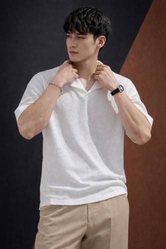 Zilcon Men’s Textured Polo T-Shirt Casual Short Sleeve Summer Wear (in, Alpha, L, Regular, White) 4