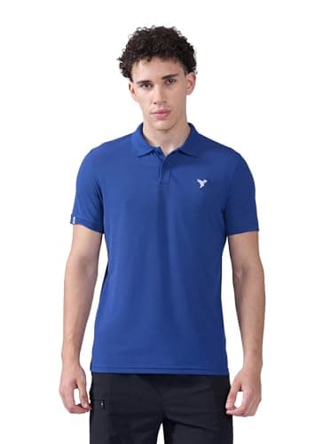 TECHNOSPORT Men's Solid Polo T-Shirt (Denim) MATPIQ Quick Dry Slim Fit Sports Tee for Gym Casual Smart Wear UPF50+ Anti Odour