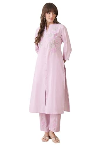INDO ERA Women Lavender Pure Cotton Co-Ord Set | Kurta Pant Set for Casual Wear,IESTR9783M | Co Ord Set For Women Stylish |