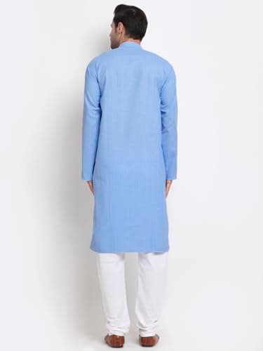 KRAFT INDIA Men Cotton Striped Blue Kurta Pyjama Set Size Large 3